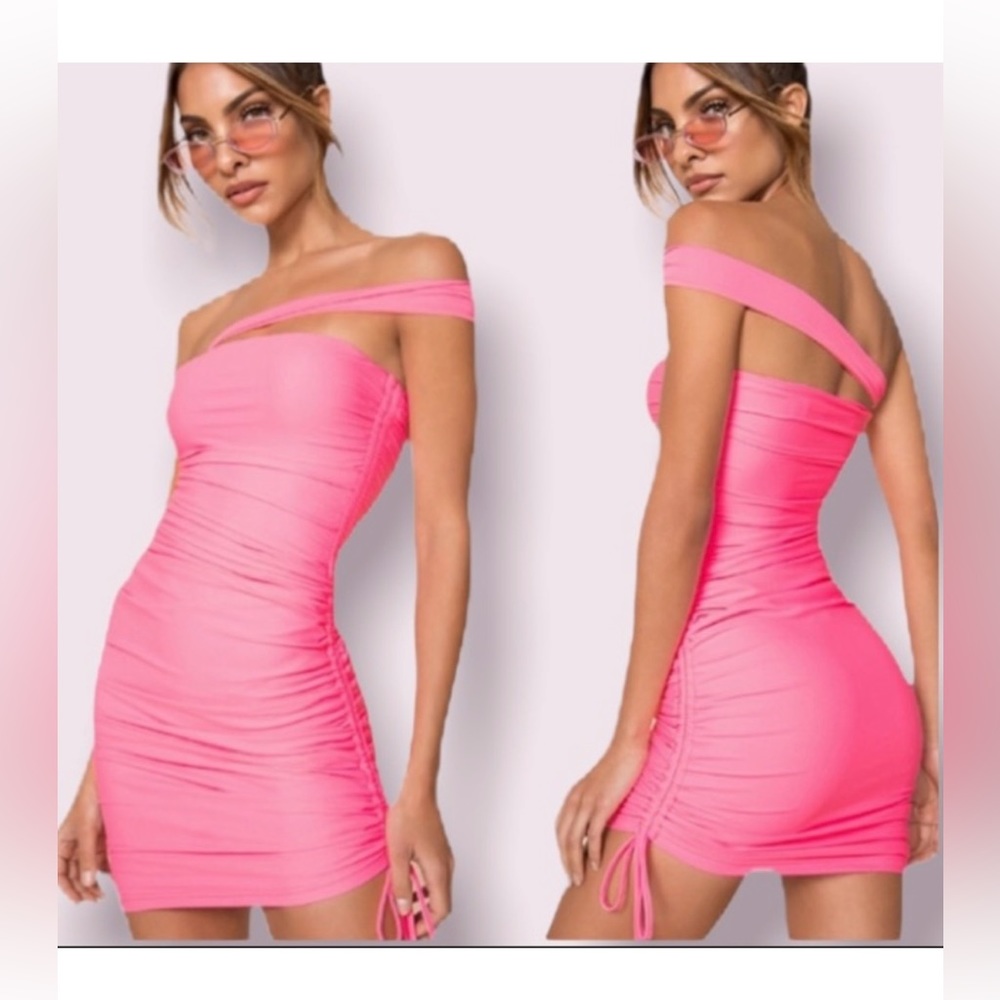 Tiger Mist, hot pink, ruched bodycon dress, brand new with tags, size M - Picture 1 of 10